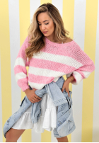 Sweter w paski Strawberry Lollipop biało-różowy