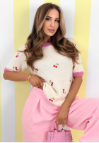 Miękki sweter w wisienki Just Cherries beżowy