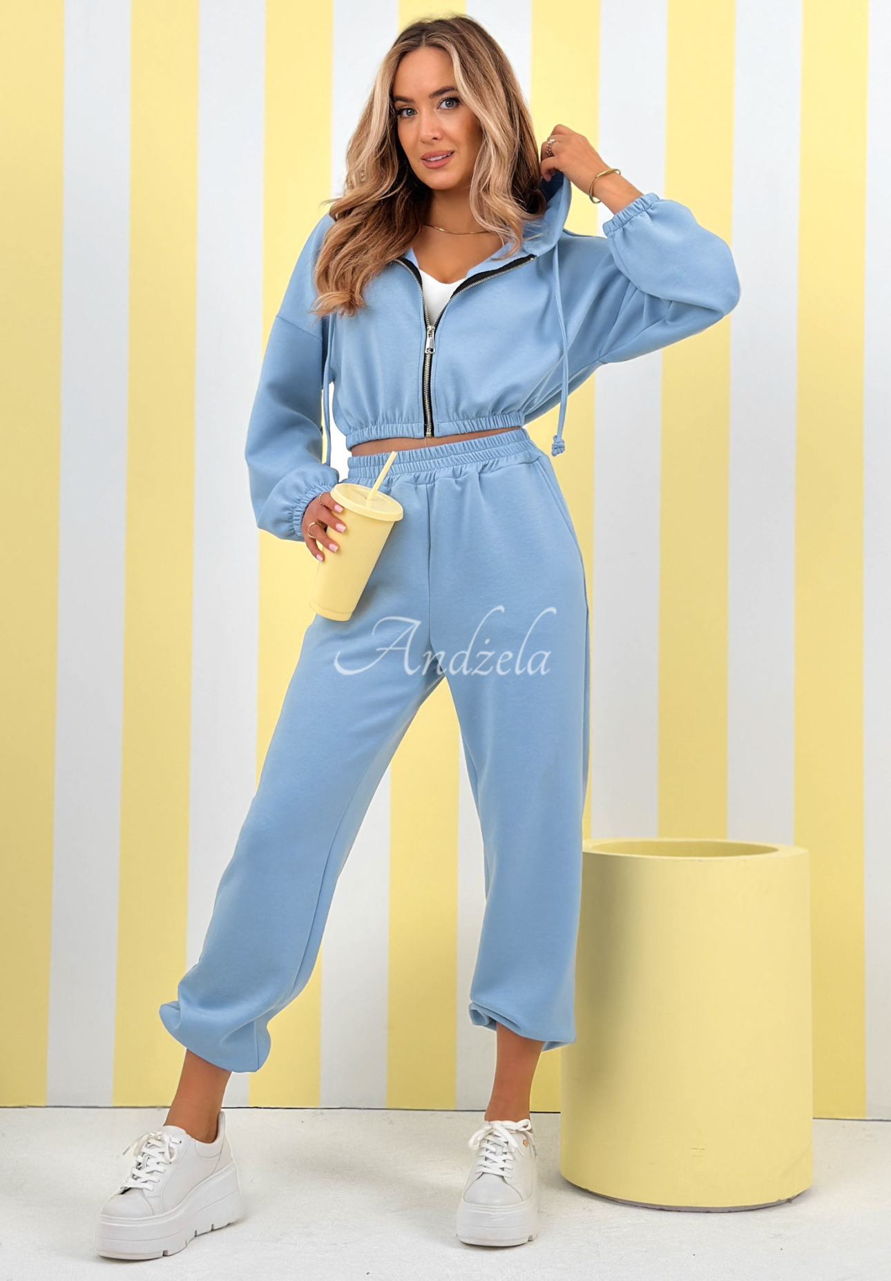 Short viscose hoodie New Season Baddie sky blue