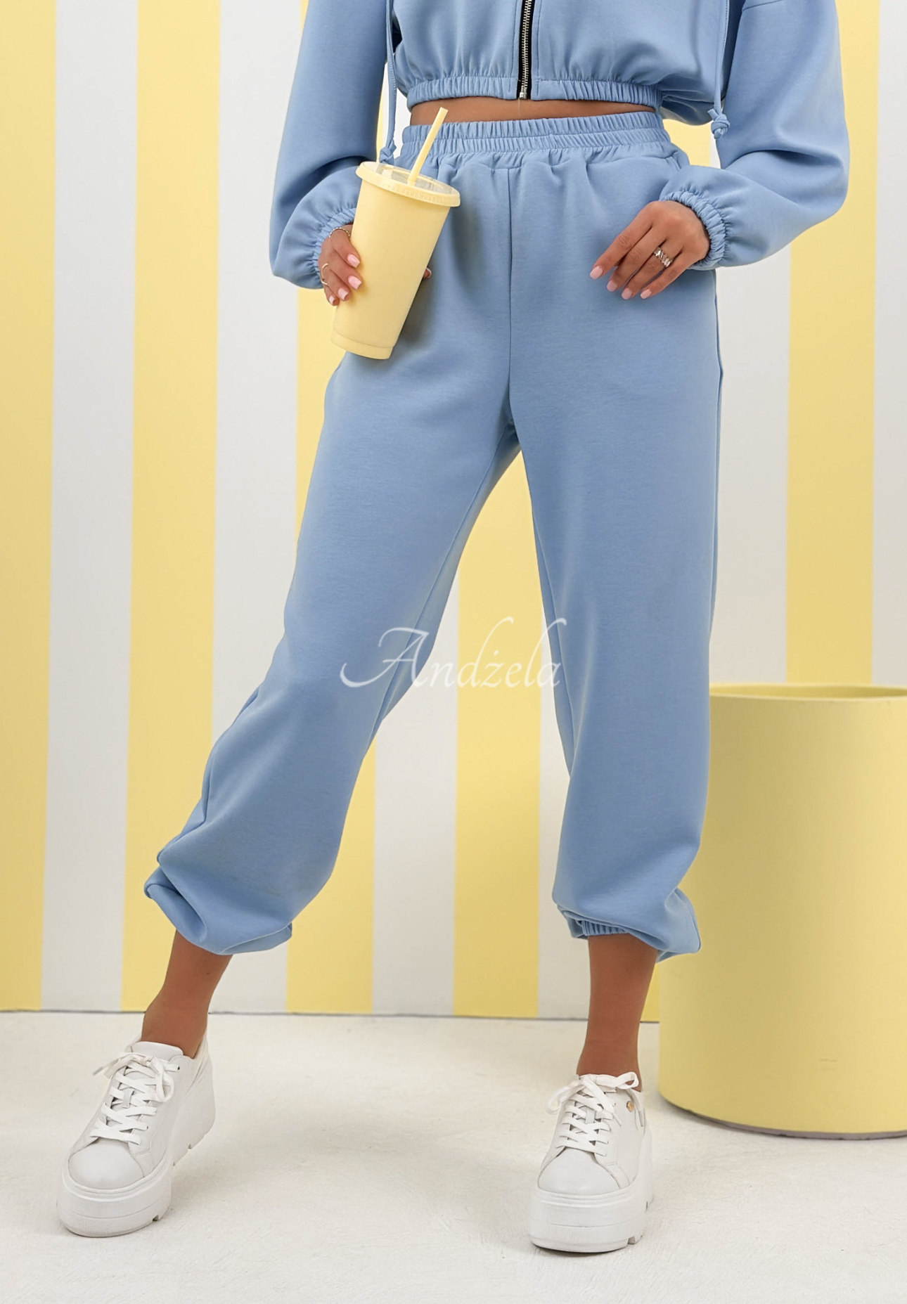 New Season Baddie sky blue viscose sweatpants with cuffs