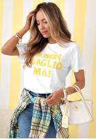 T-shirt z napisami Baglio biało-różowy