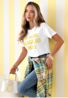 T-shirt z napisami Baglio biało-różowy