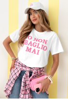 T-shirt z napisami Baglio biało-różowy