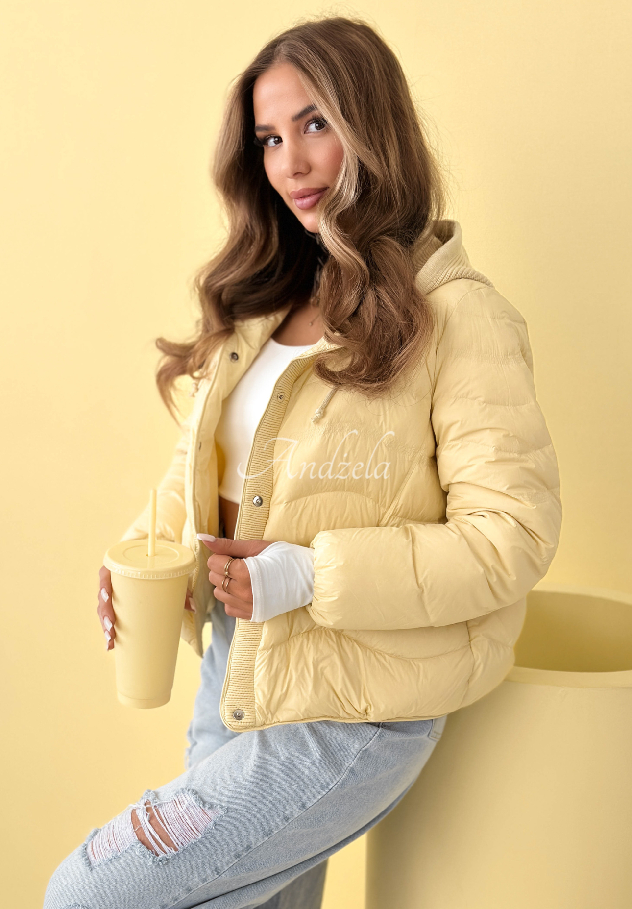 Kayla yellow down jacket with hood