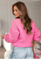 Miękki moherowy sweterek z dekoltem Sweet Cotton Candy różowy