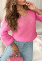Miękki moherowy sweterek z dekoltem Sweet Cotton Candy różowy