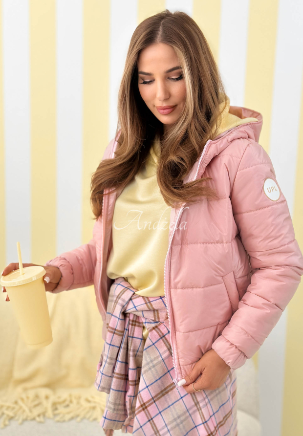 Warm Daylight powder pink quilted hooded jacket