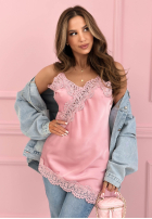 Satynowy top z koronką Seductive Lace pudrowy róż