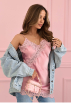 Satynowy top z koronką Seductive Lace pudrowy róż