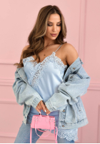 Satynowy top z koronką Seductive Lace błękitny