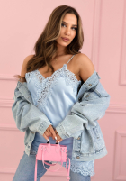 Satynowy top z koronką Seductive Lace błękitny