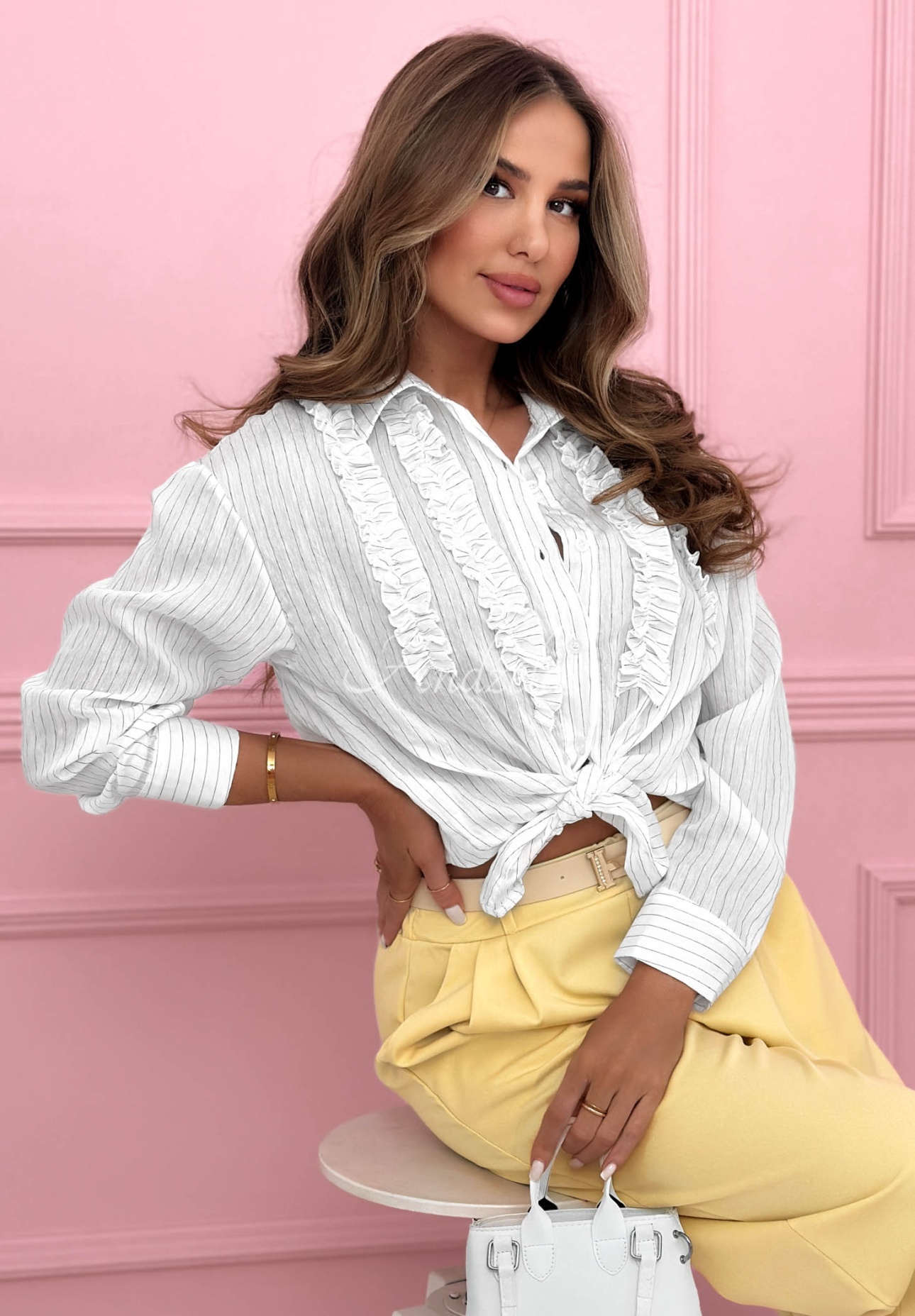 Striped lyocell shirt with ruffles Spring Garden Party white