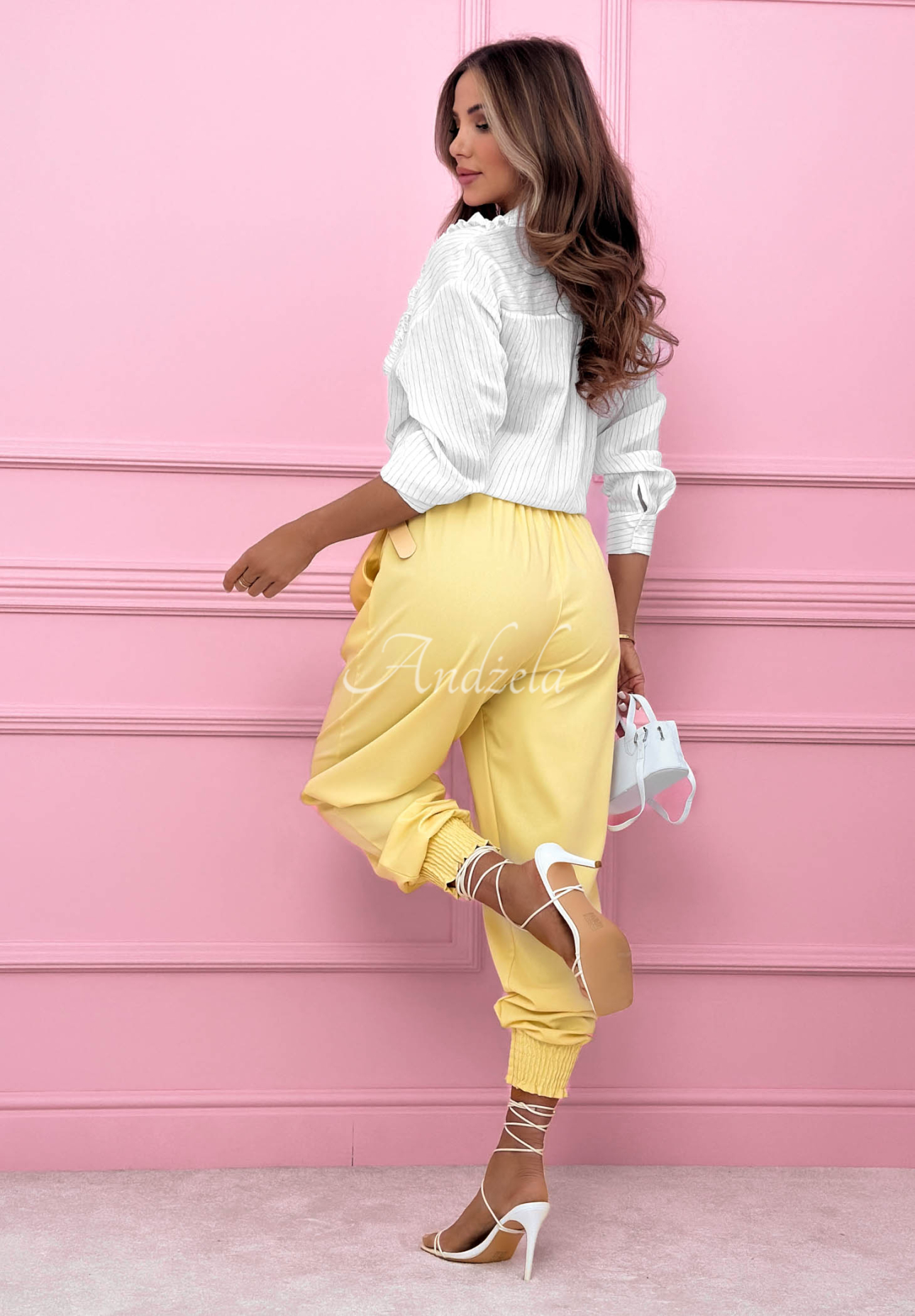 Pasiasta koszula z lyocellu z falbankami Spring Garden Party biała