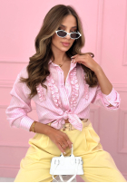 Pasiasta koszula z lyocellu z falbankami Spring Garden Party pudrowy róż