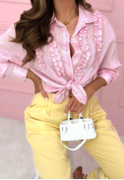 Pasiasta koszula z lyocellu z falbankami Spring Garden Party pudrowy róż