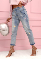 Spodnie jeansowe skinny z serduszkami Colorful Hearts jasnoniebieskie
