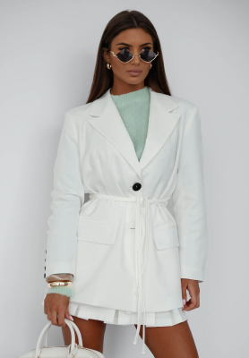 She Believed It ecru jacket with tie 