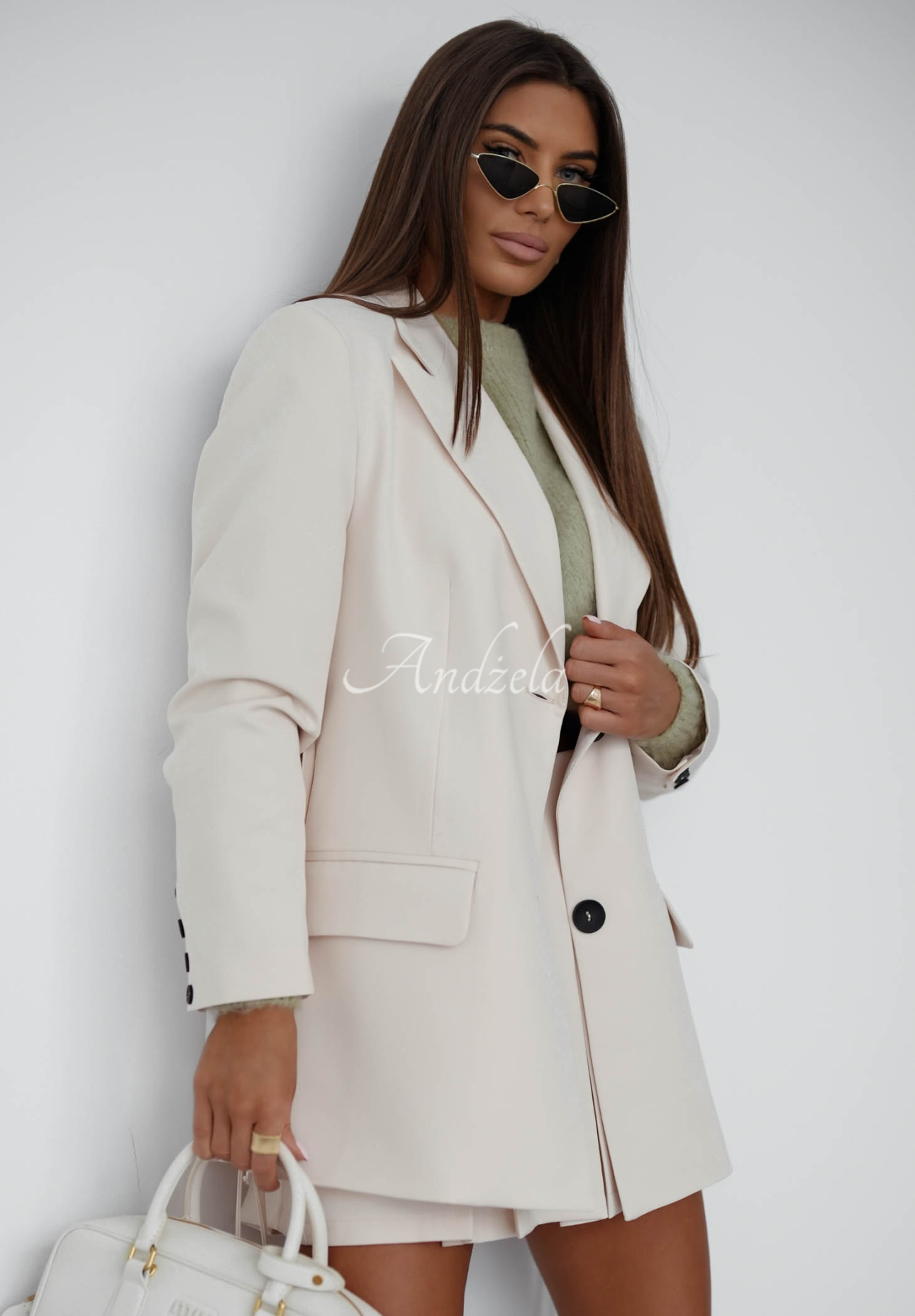 She Believed It beige jacket with tie