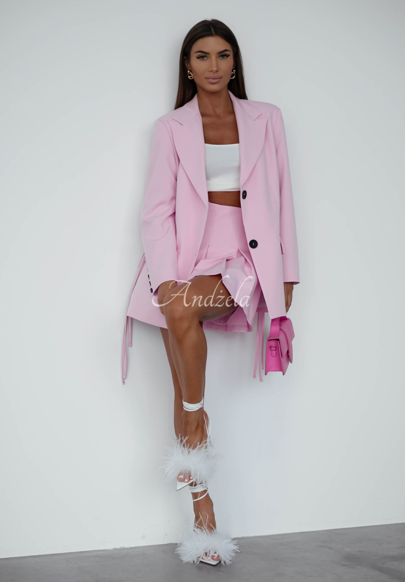 She Believed It powder pink jacket with tie