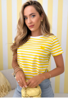 T-shirt w Stripes z serduszkiem Love Spell biało-yellow