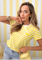T-shirt w Stripes z serduszkiem Love Spell biało-yellow