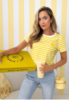 T-shirt w Stripes z serduszkiem Love Spell biało-yellow