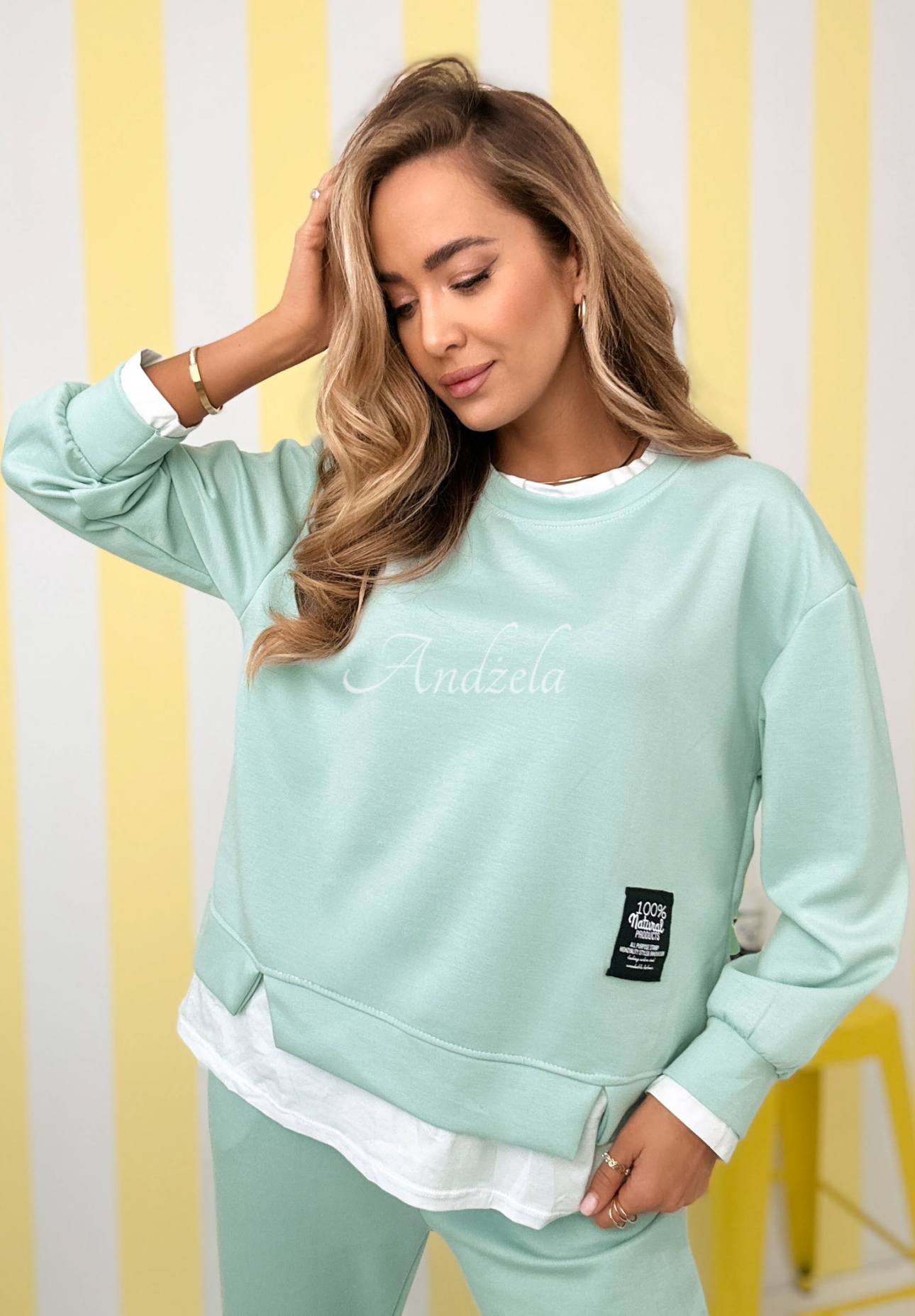 Viscose tracksuit set, sweatshirt and butter-colored pants, Why Not Me, green