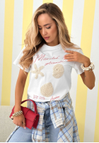 Bawełniany T-shirt z haftowanymi muszelkami Gifts From Sea biały