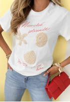 Bawełniany T-shirt z haftowanymi muszelkami Gifts From Sea biały