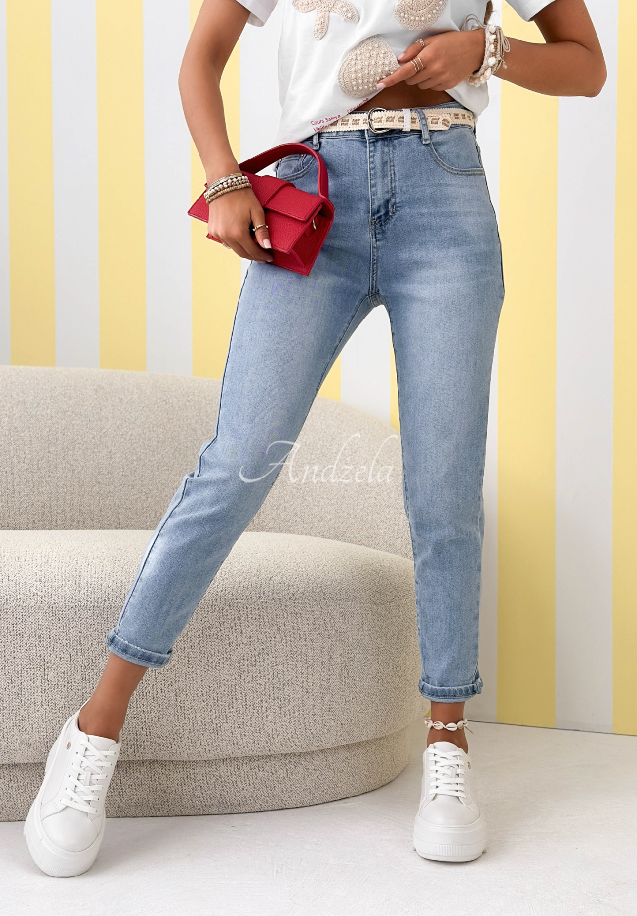 Spodnie jeansowe skinny z paskiem Athena niebieskie