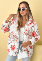 Krótka pikowana kurtka z kapturem w kwiaty Begonia błękitna