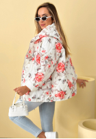 Krótka pikowana kurtka z kapturem w kwiaty Begonia błękitna