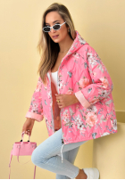 Krótka pikowana kurtka z kapturem w kwiaty Begonia błękitna