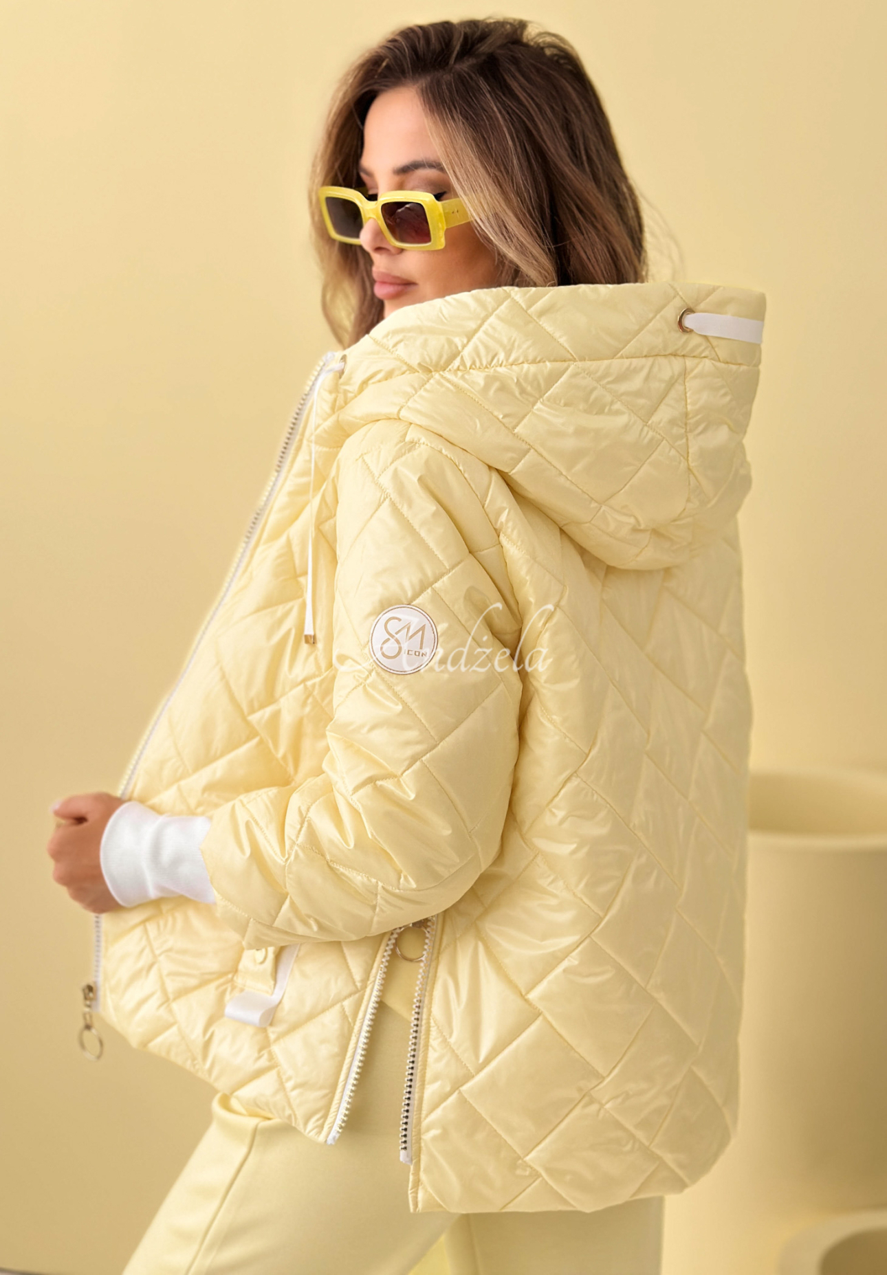 Hello Spring yellow quilted jacket with hood 