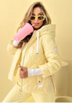 Pikowana kurtka z kapturem Hello Spring beżowa