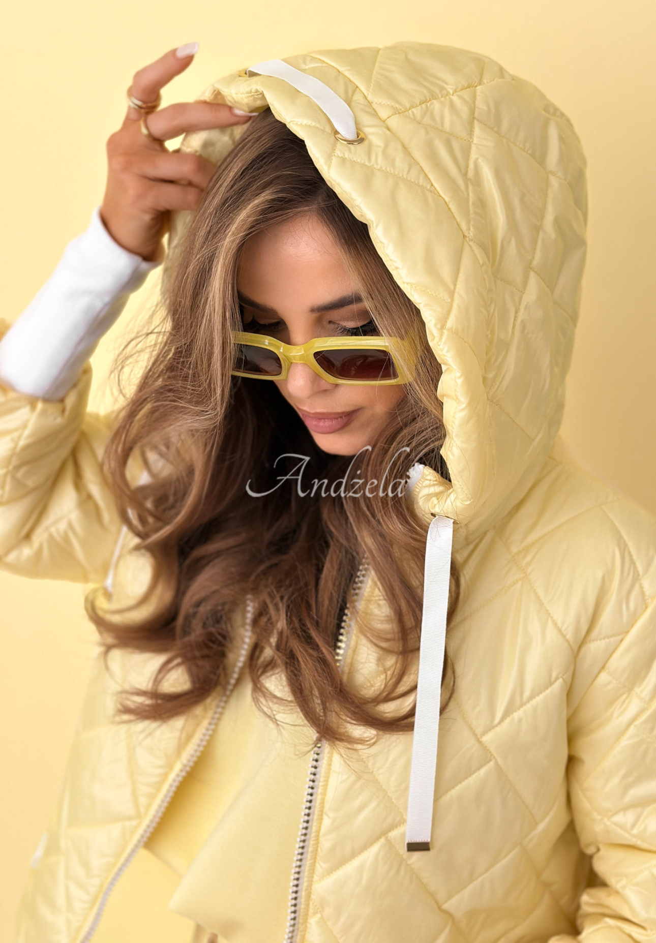 Hello Spring yellow quilted jacket with hood 