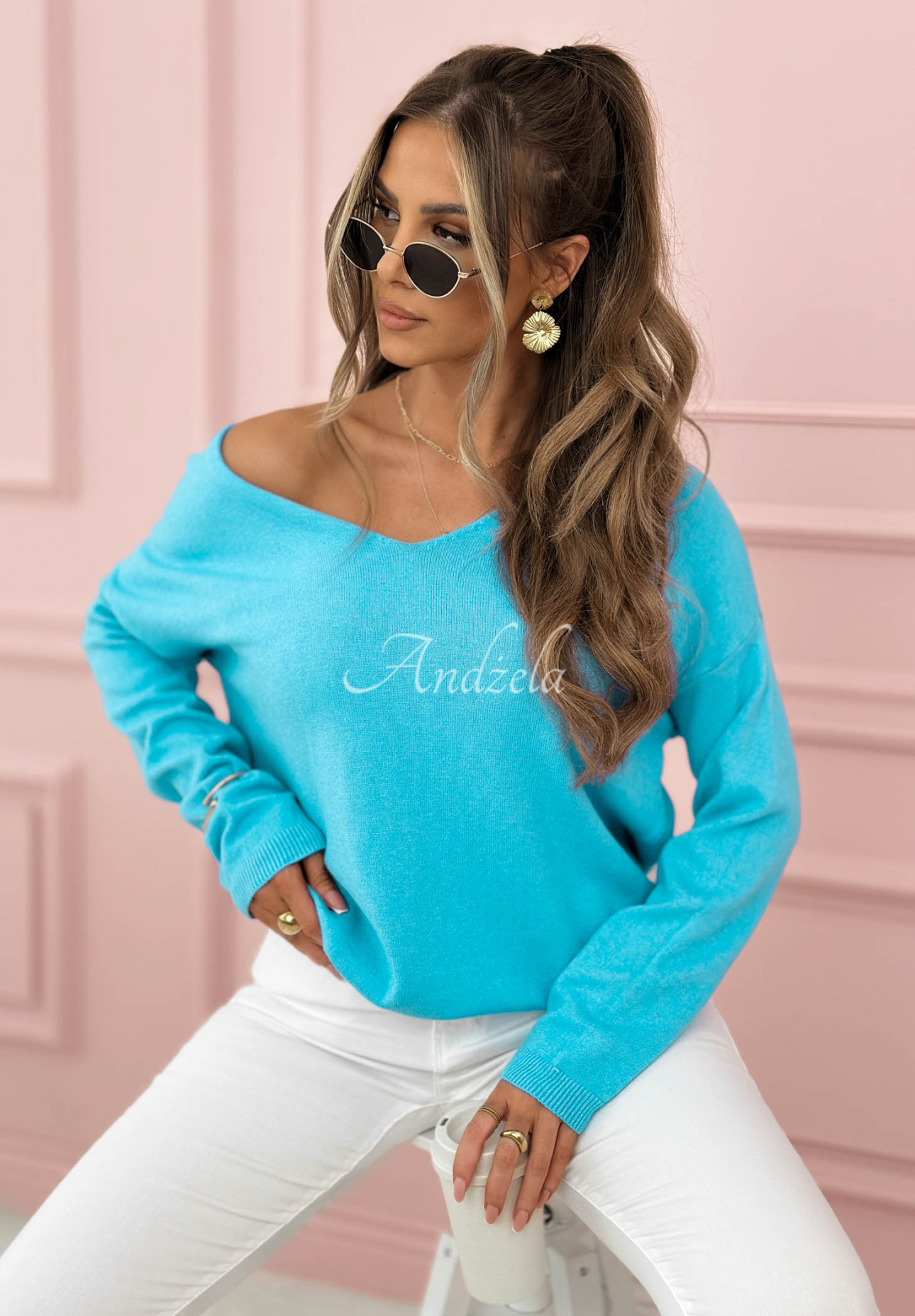 Lightweight Sensibility turtleneck sweater in turquoise