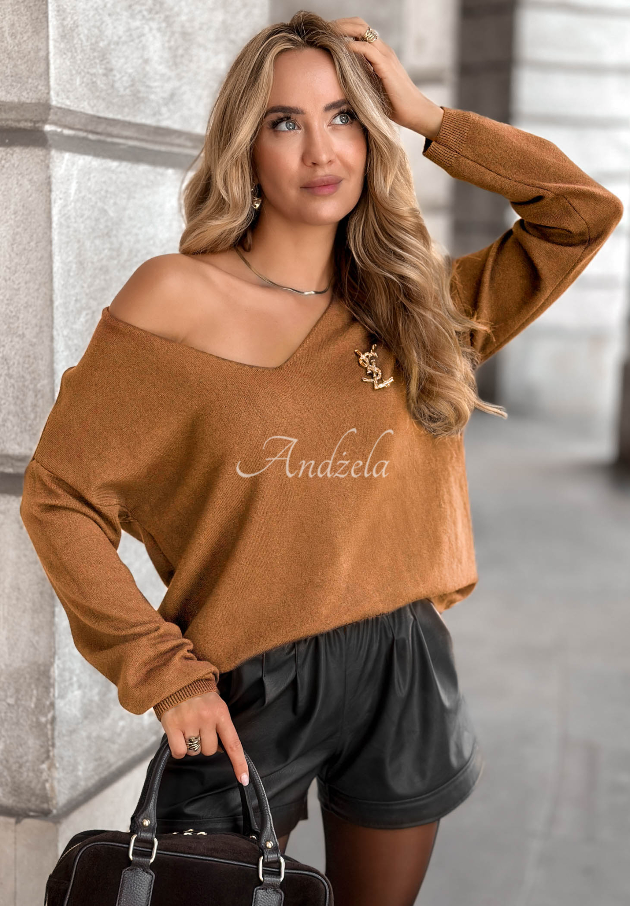 Lightweight Sensibility mustard sweater with a neckline