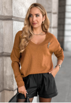 Lekki sweter z dekoltem Sensibility musztardowy