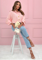 Koszula z ozdobnymi broszkami Brunch Outfit pudrowy róż