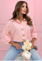 Koszula z ozdobnymi broszkami Brunch Outfit pudrowy róż