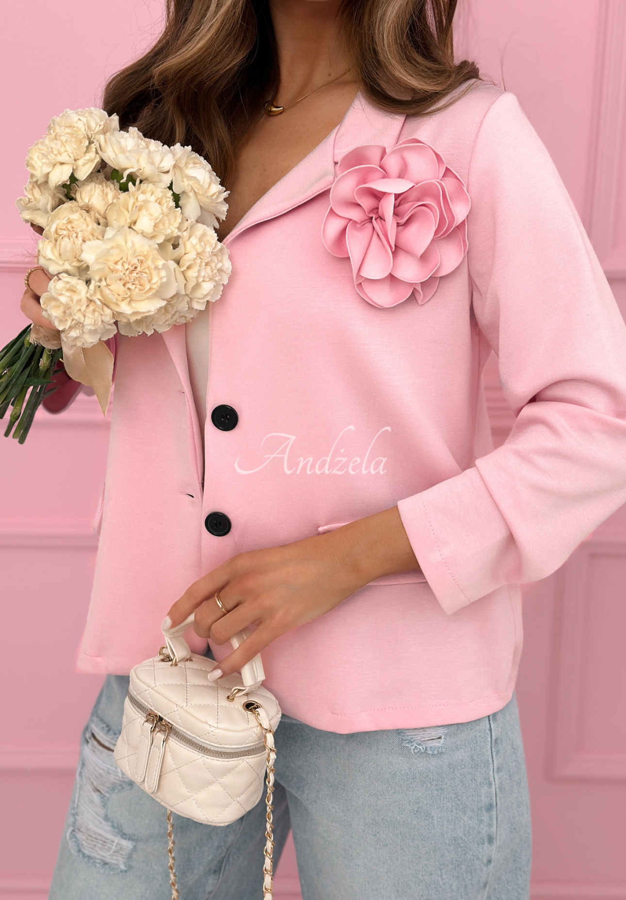 Blazer with rose and butter viscose Elegant Rosalia pink