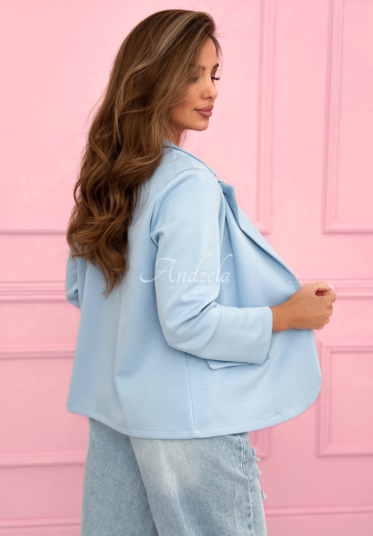 Blazer with rose and butter viscose Elegant Rosalia sky blue