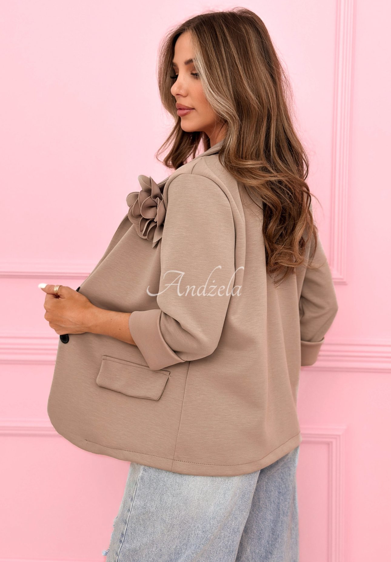 Blazer with rose and viscose butter Elegant Rosalia mocha