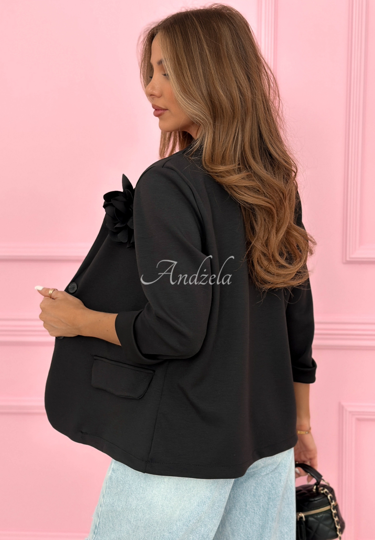 Marynarka z różą i wiskozą masełko Elegant Rosalia czarna