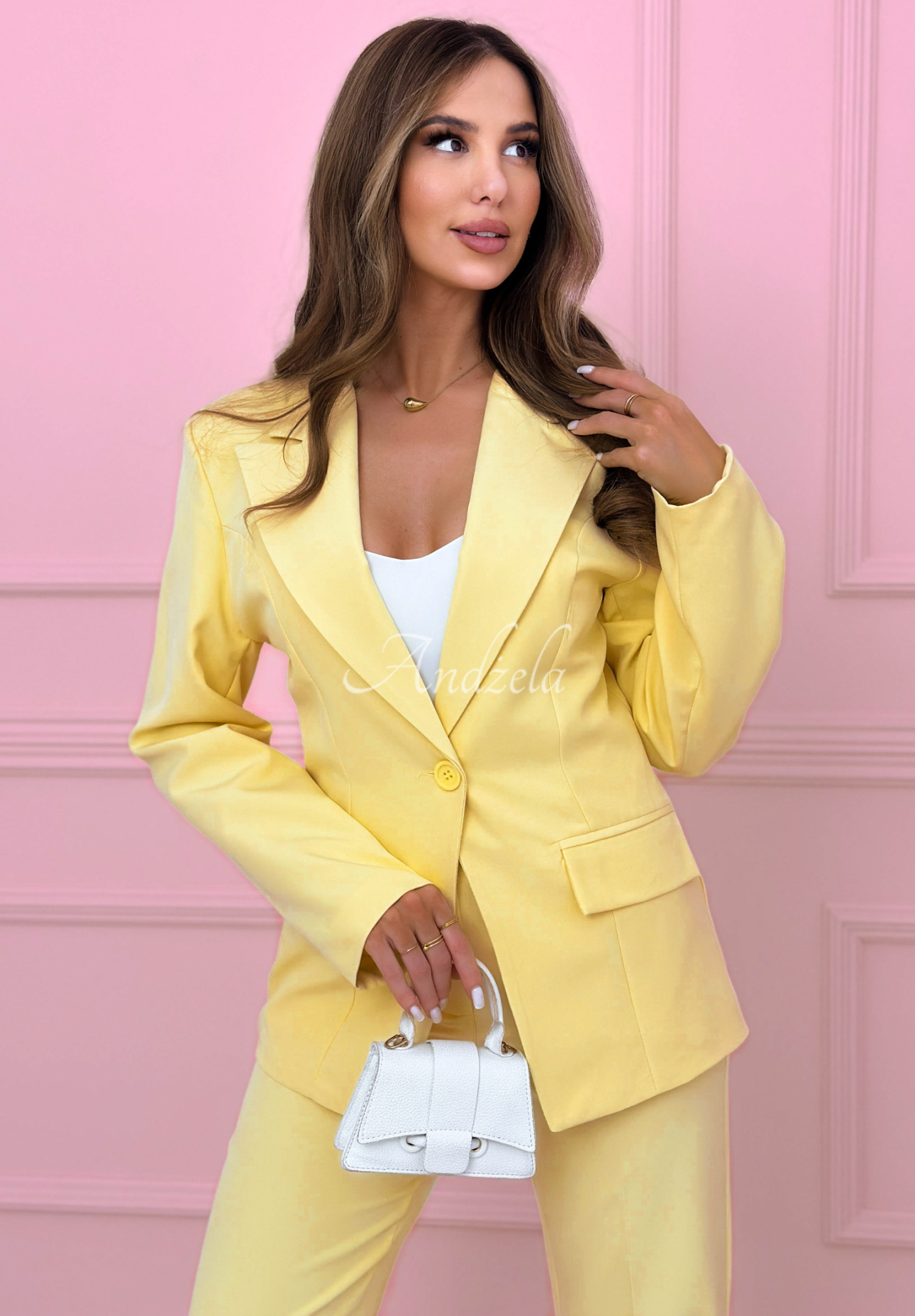 Fitted women's suit with flared legs Coctail Party yellow