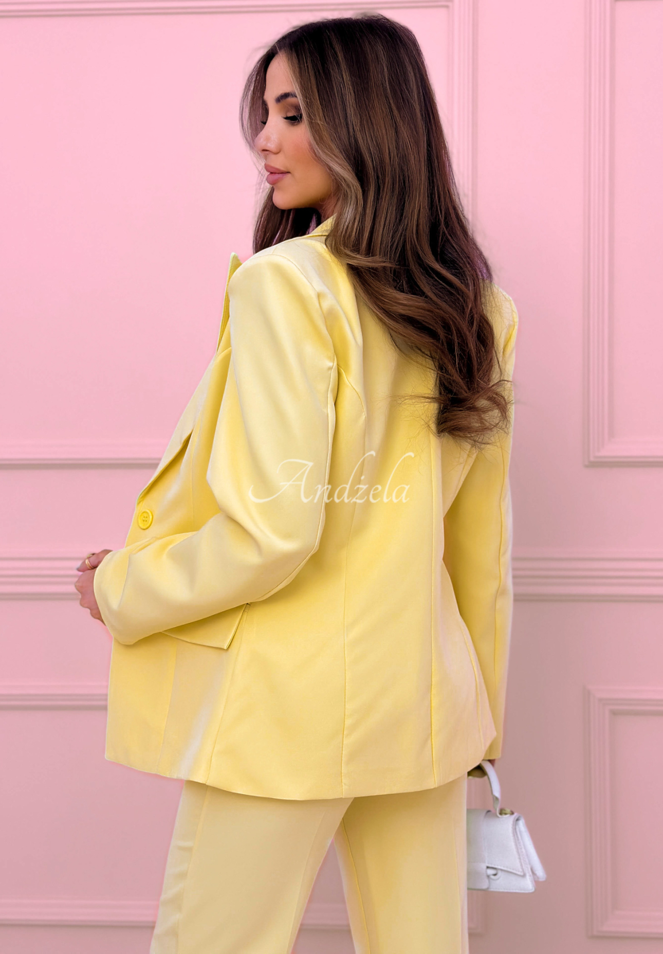 Fitted women's suit with flared legs Coctail Party yellow