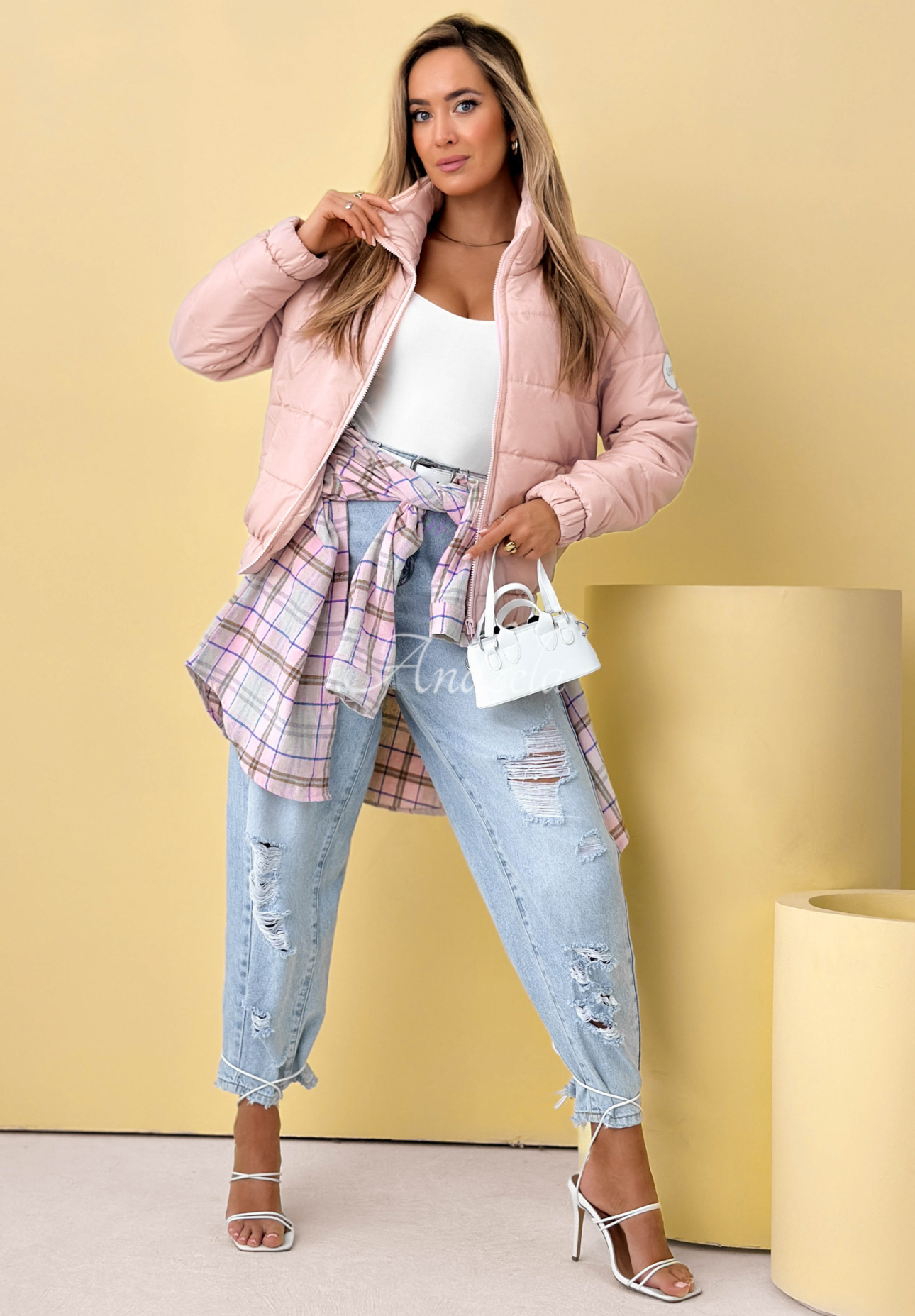 Pikowana kurtka ze stójką Soft Morning pudrowy róż