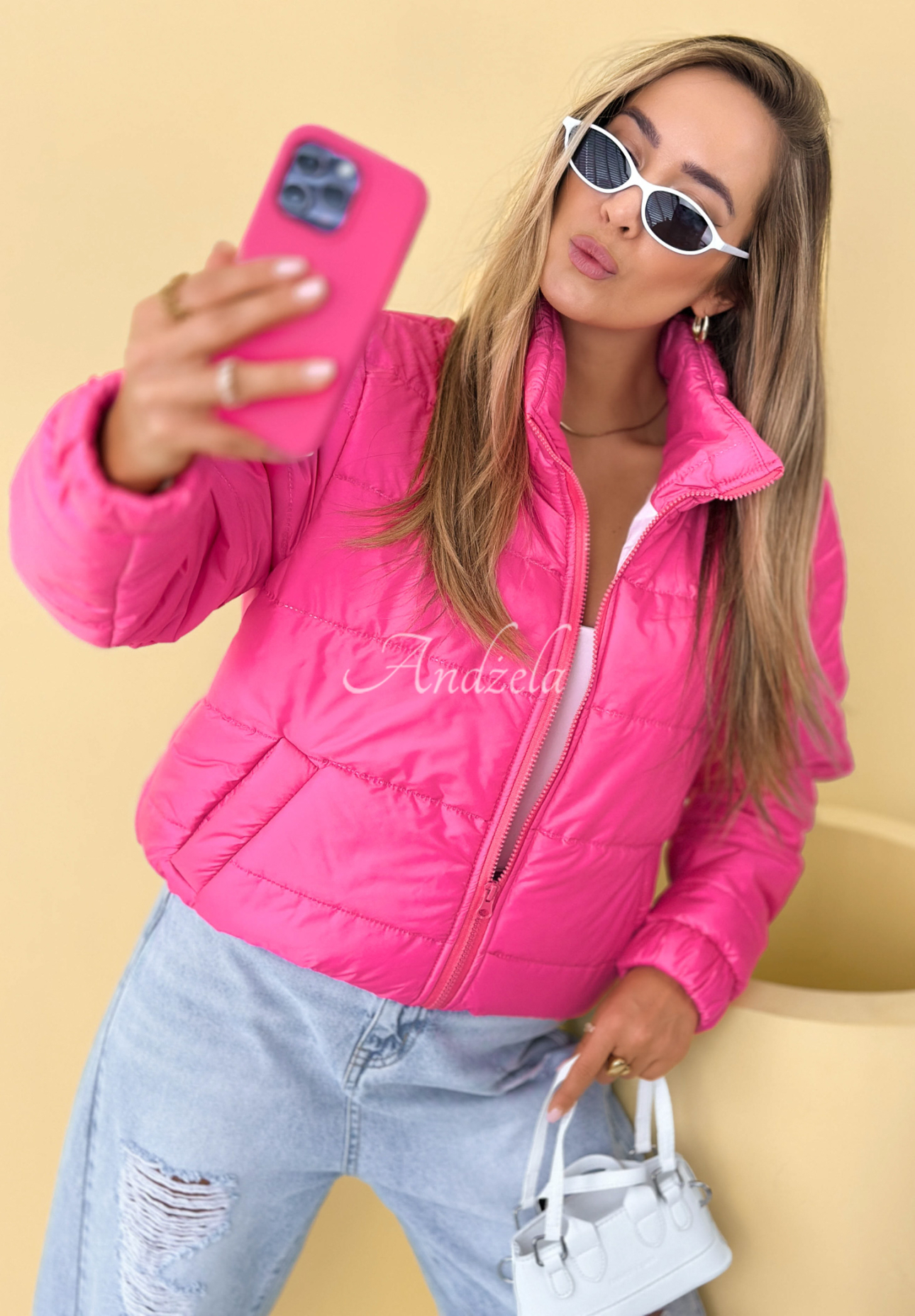 Soft Morning quilted jacket with stand-up collar, pink