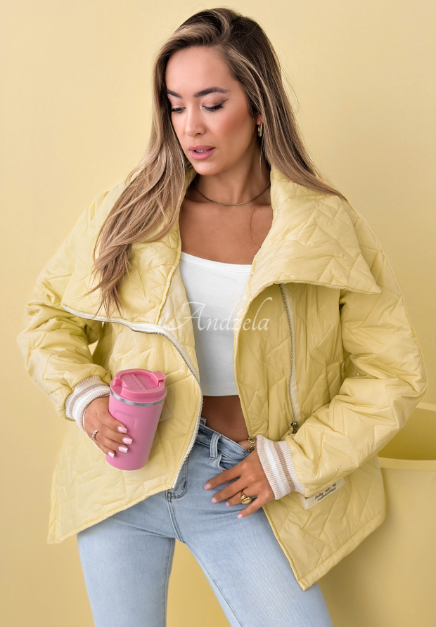 Quilted jacket with collar Where Are We yellow